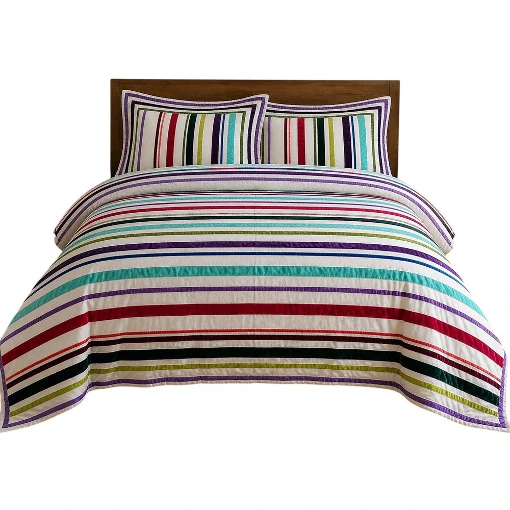 Pottery Barn Teen Rainbow Full Queen Duvet Set Striped Velvet Linen Cotton